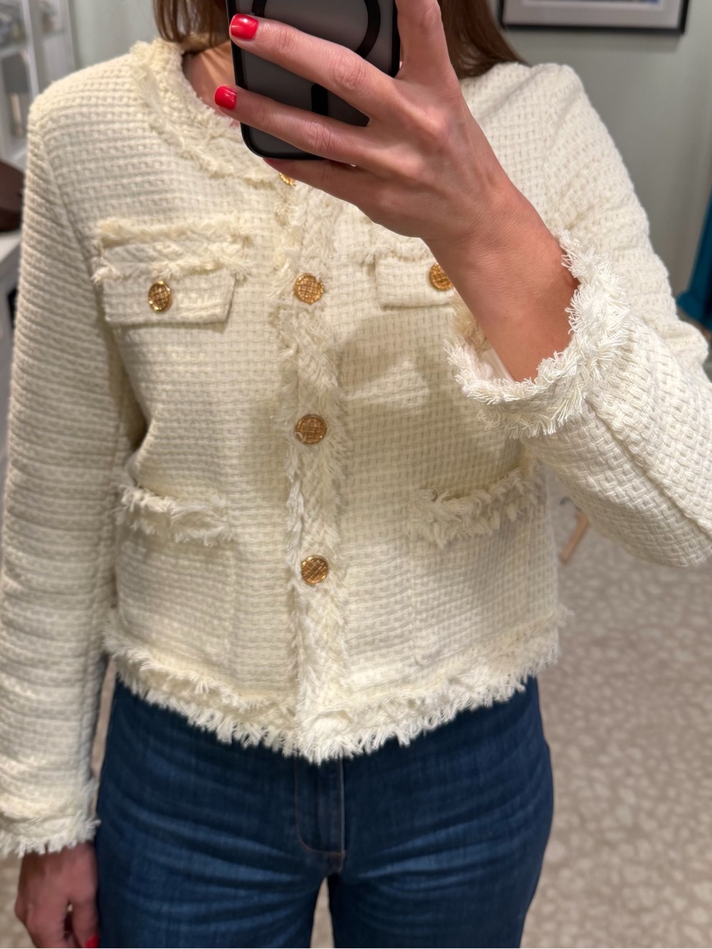 Classic Cream Bouclé Fringe Jacket